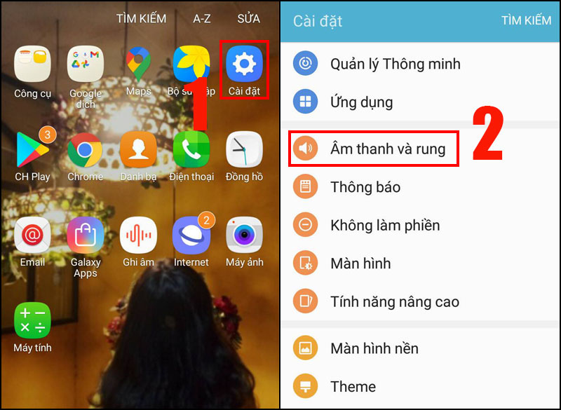 Vào Cài đặt > Chọn Âm thanh và rung.